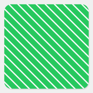 Diagonal pinstripes - emerald green and white square sticker