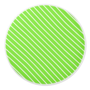 Diagonal pinstripes - lime green and white ceramic knob