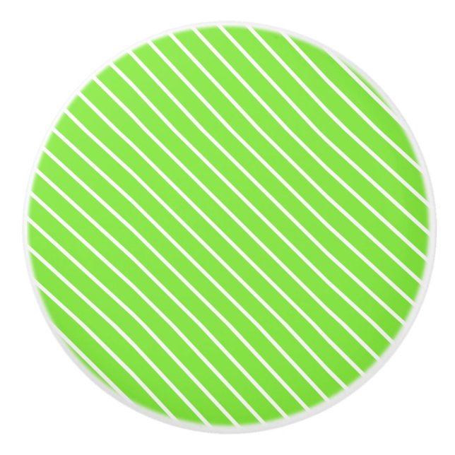 Diagonal pinstripes - lime green and white ceramic knob (Front)