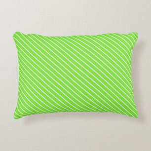 Diagonal pinstripes - lime green and white decorative cushion