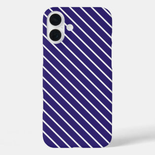 Diagonal pinstripes - navy blue and white iPhone 16 plus case
