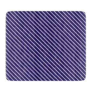 Diagonal pinstripes - navy blue and white cutting board