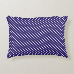 Diagonal pinstripes - navy blue and white decorative cushion