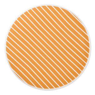 Diagonal pinstripes - orange and white ceramic knob