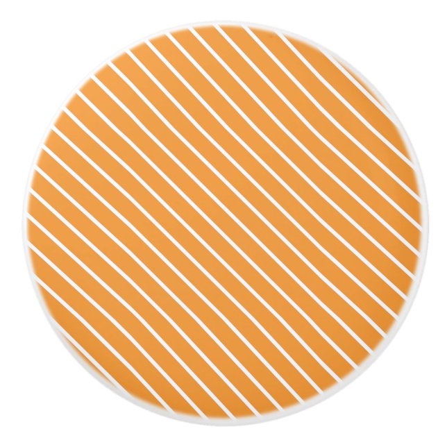 Diagonal pinstripes - orange and white ceramic knob (Front)