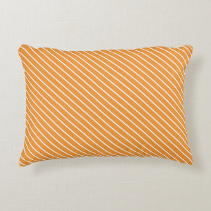 Diagonal pinstripes - orange and white decorative cushion