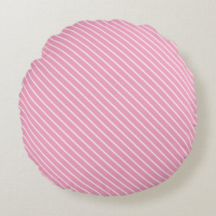 Diagonal pinstripes - shell pink and white round cushion