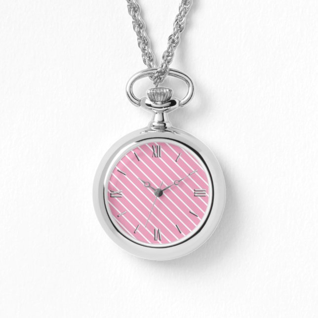 Diagonal pinstripes - shell pink and white watch (Front)