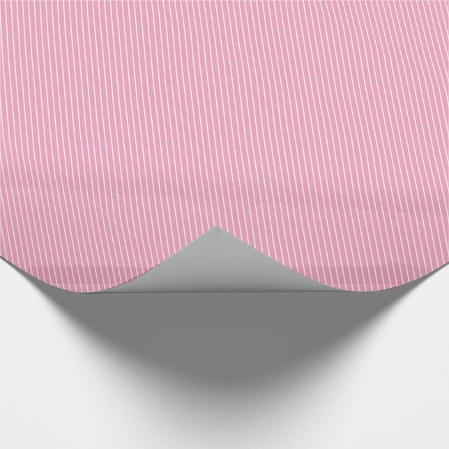 Diagonal pinstripes - shell pink and white wrapping paper (Corner)