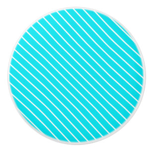 Diagonal pinstripes - turquoise and white ceramic knob