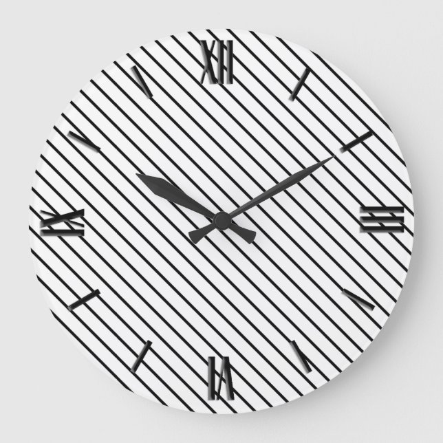Diagonal pinstripes - white and black large clock (Front)