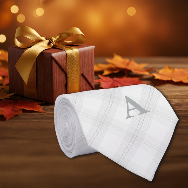 Diagonal Plaid Grey Simple Personalise Initial Tie (Creator Uploaded)