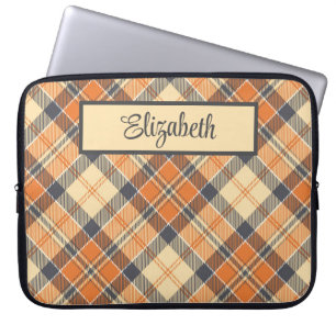 Diagonal Plaid - Orange, Black Peach-Personalised Laptop Sleeve