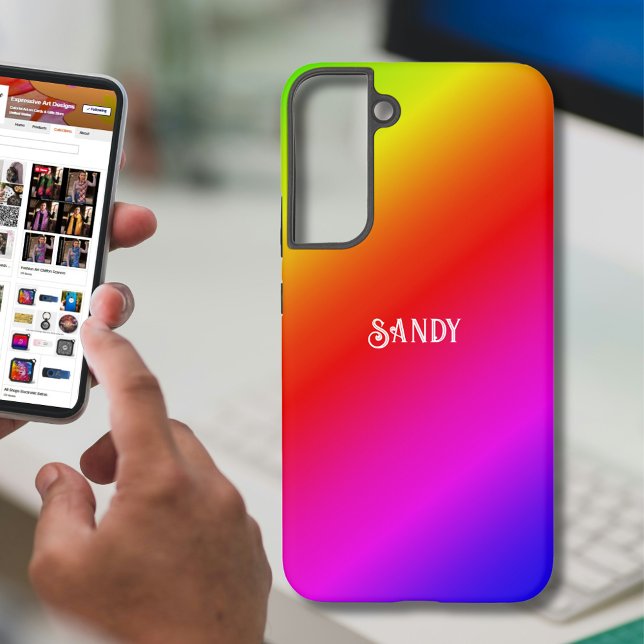 Diagonal Rainbow Coloured Gradient Add Name Samsung Galaxy S22+ Case (Diagonal Rainbow Colored Gradient Add Name Samsung Galaxy Case)