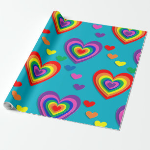 diagonal rainbow hearts wrapping paper