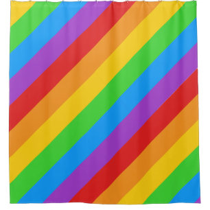Diagonal Rainbow Pride Shower Curtain: Bold Stripe Shower Curtain