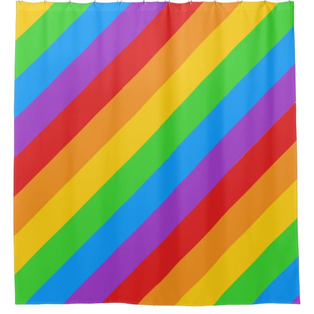 Diagonal Rainbow Pride Shower Curtain: Bold Stripe Shower Curtain (Front)