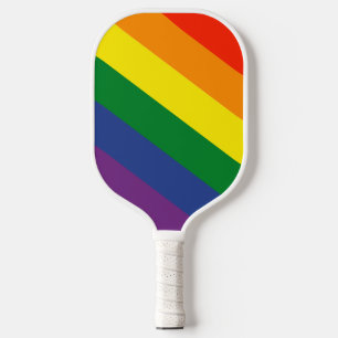Diagonal Rainbow Striped Pickleball Paddle