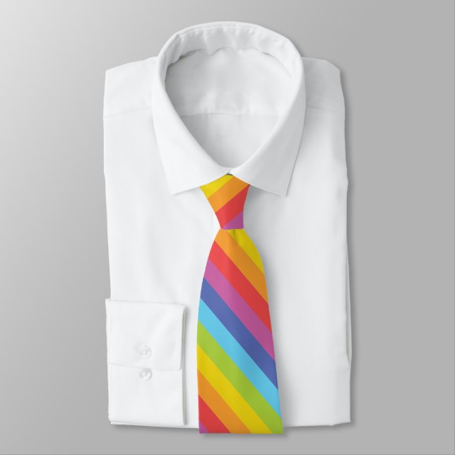 Diagonal Rainbow Striped Tie (Tied)