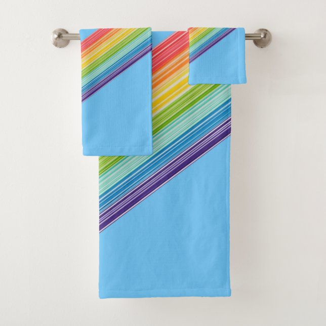Diagonal rainbow stripes bath towel set (Insitu)