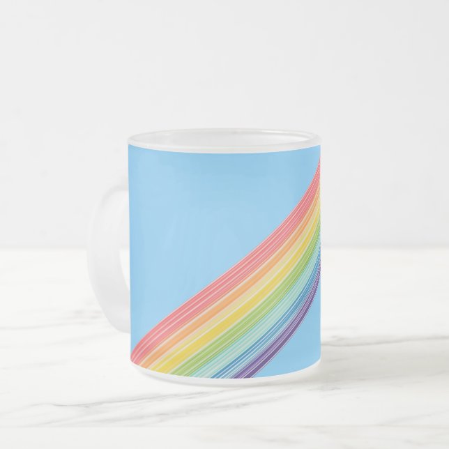 Diagonal rainbow stripes frosted glass coffee mug (Front Left)