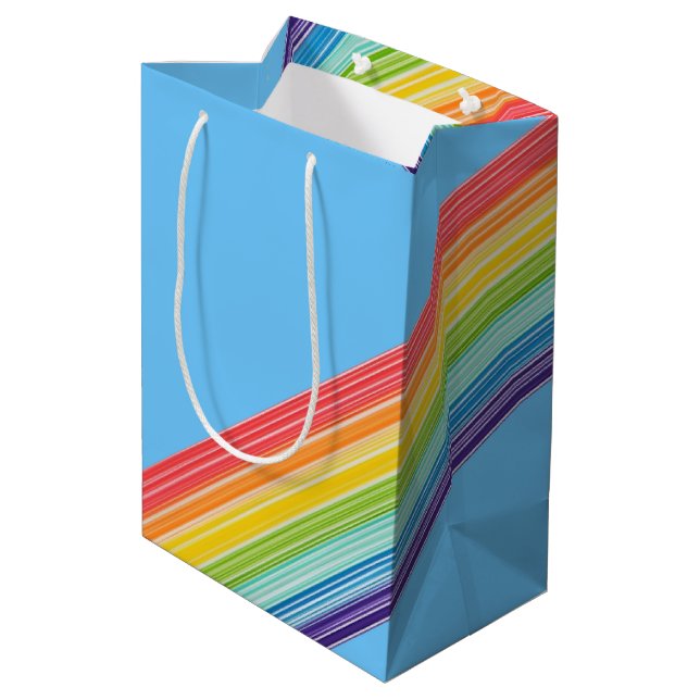 Diagonal rainbow stripes medium gift bag (Back Angled)