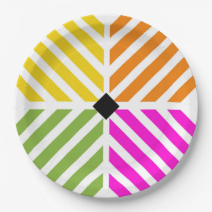 Diagonal Rainbow Stripes Party Paper Plate