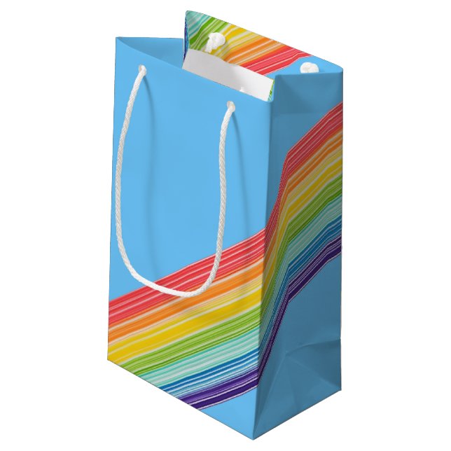 Diagonal rainbow stripes small gift bag (Back Angled)