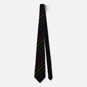 Diagonal Rainbow Thin Stripe Black Tie