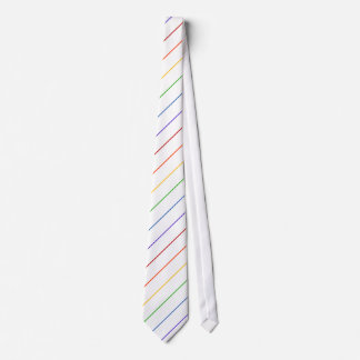 Diagonal Rainbow Thin Stripe White Tie