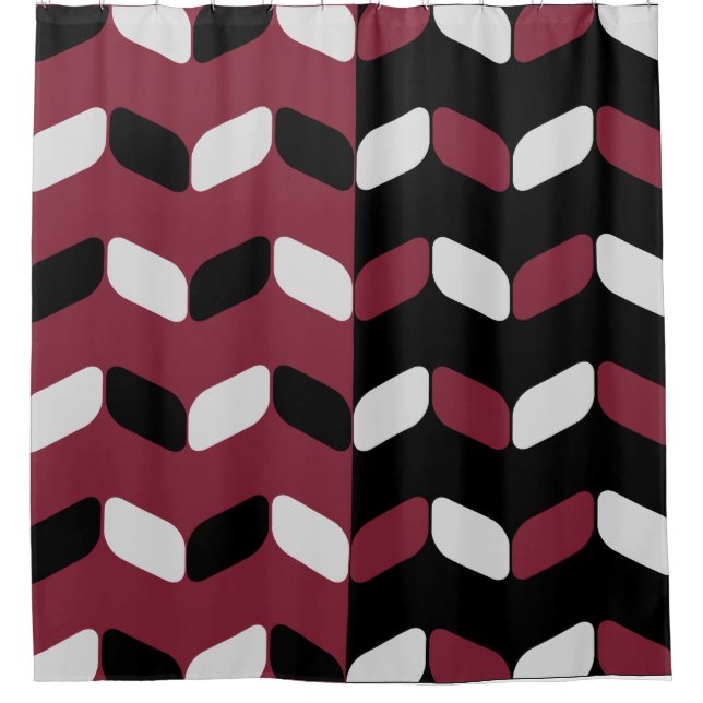 Diagonal Rectangles Black Maroon Shower Curtain (Front)