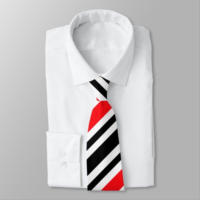 Diagonal Red and Black Striped Tie (Tied)