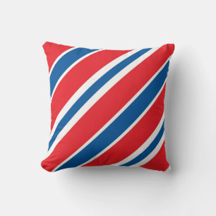 Diagonal Red and Blue Stripes Cushion