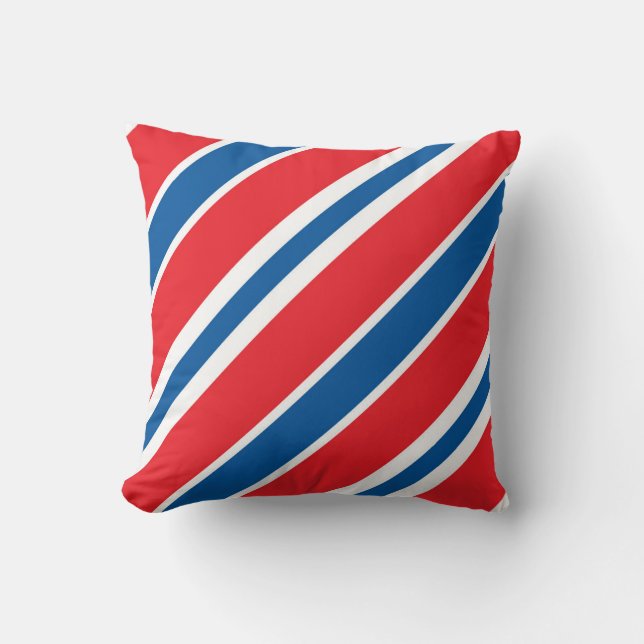 Diagonal Red and Blue Stripes Cushion (Front)