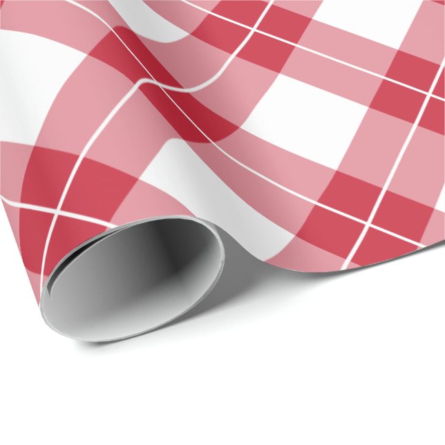 Diagonal Red and White Plaid Pattern Wrapping Paper (Roll Corner)