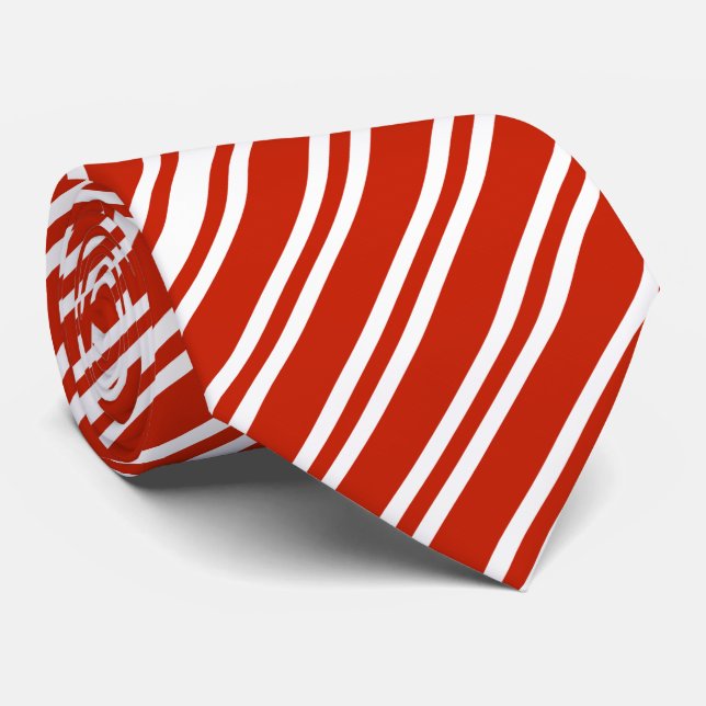 Diagonal Red And White Striped Tie (Rolled)