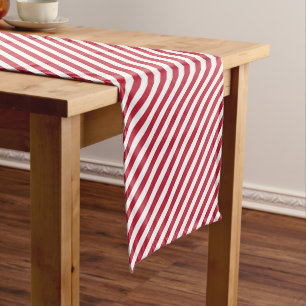 Diagonal red and white stripes pattern short table runner