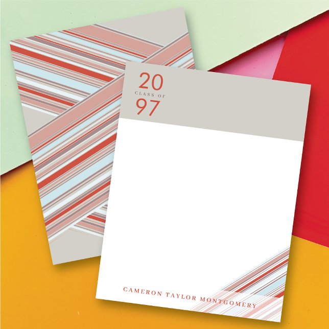 Diagonal Red Ribbon Pin Stripes Preppy Graduation Thank You Card (Diagonal Red Ribbon Pin Stripes Preppy Modern Graduation Thank You Stationery Note Card @ Zazzle)