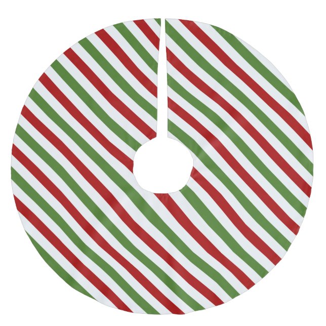Diagonal Red, White and Green Stripes Brushed Polyester Tree Skirt (Front)