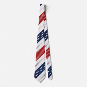 Diagonal Red White Blue Stars & Stripes Pattern Tie