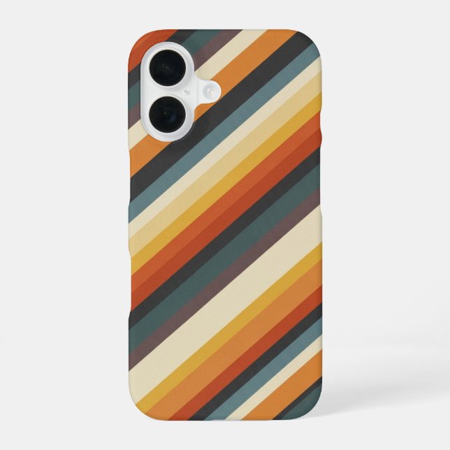 Diagonal Retro Stripes iPhone 16 Case (Back)