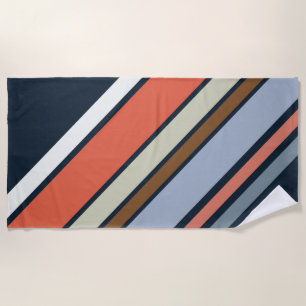 Diagonal retro style stripes design beach towel