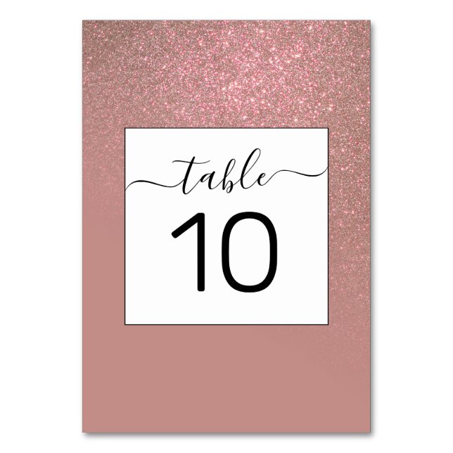 Diagonal Rose Gold Glitter Gradient Ombre Table Number (Front)