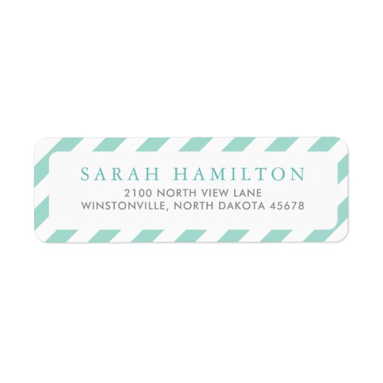 Diagonal Sea-foam Green Stripes | Return Address Return Address Label