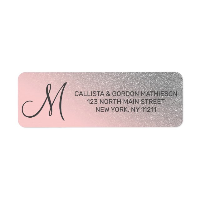 Diagonal Silver Blush Pink Ombre Gradient Monogram (Front)
