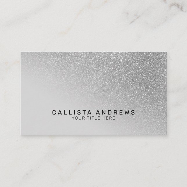Diagonal Silver Glitter Gradient Ombre Monogram Business Card (Front)