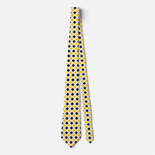 Diagonal Squares - Amber and Black on White Tie