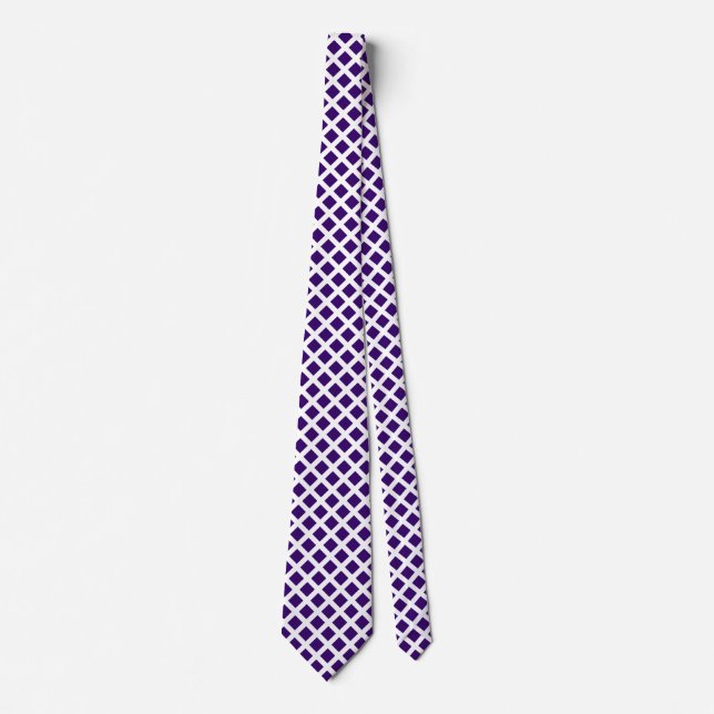 Diagonal Squares -  Deep Purple on White Tie (Front)