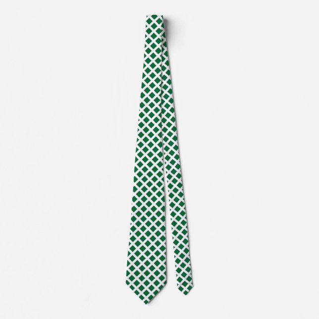 Diagonal Squares - Forest Green on White Tie (Front)
