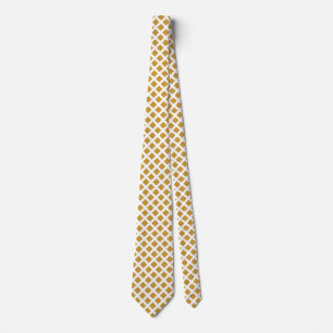 Diagonal Squares - Gold Brown on White Neck Tie